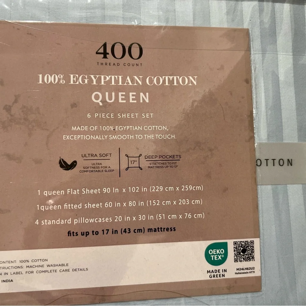 Light Blue Egyptian Cotton Queen Sheet Set - Picture 4 of 4
